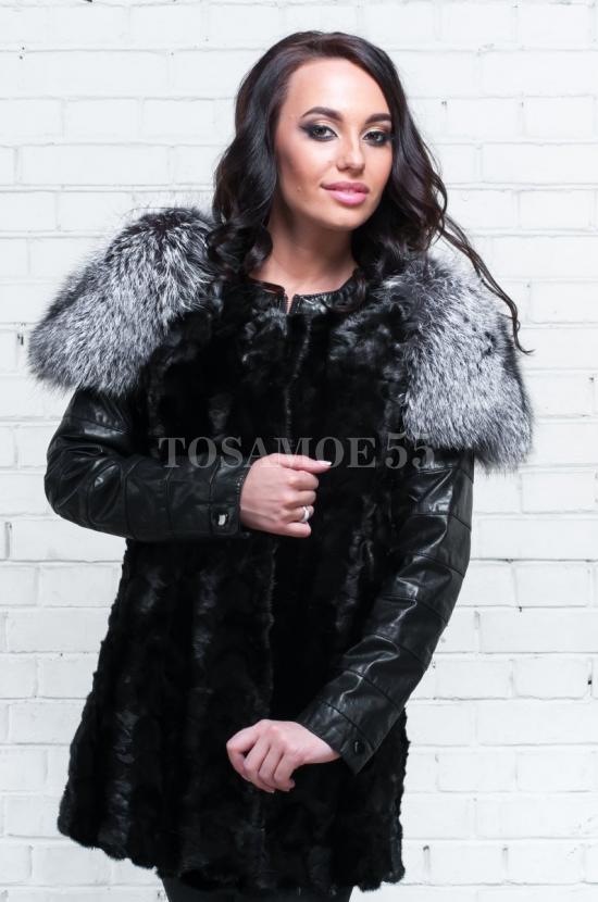Шуба облегченная из меха норки и чернобурки фото №1