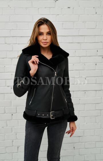 Дубленка - куртка черная натуральная овчина
