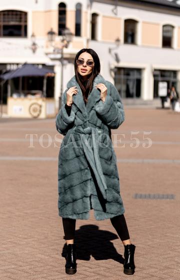 Шуба из натуральной норки с английским воротником