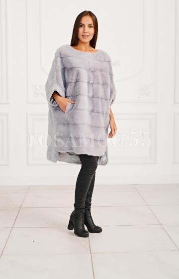 Удлиненное пончо - шуба из серой норки размеры 42-54