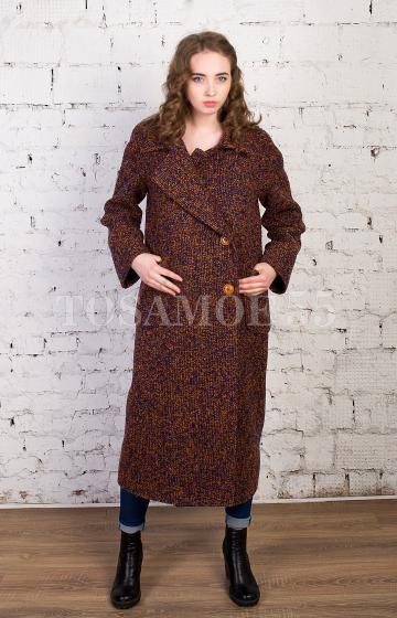 Пальто длинное коричневого цвета