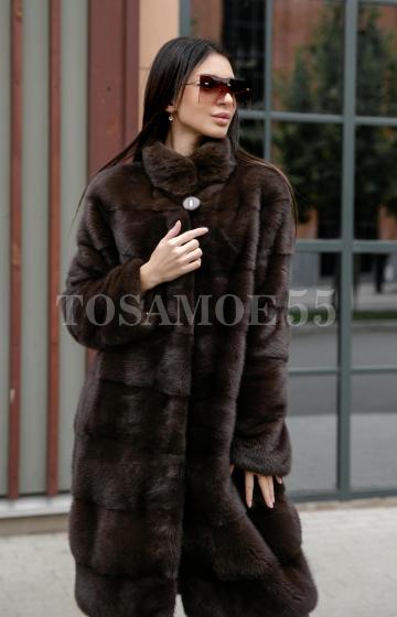 Шуба норковая коричневая с воротником стойкой