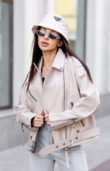 Укороченная белая кожаная куртка косуха