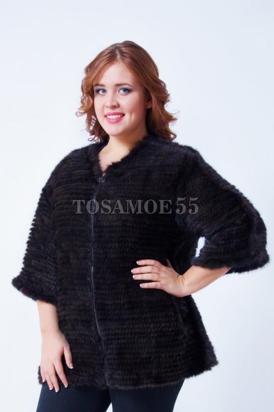 Полушубок из вязаной норки коричневого цвета фото №1