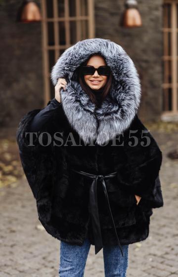 Шуба летучая мышь Premium с чернобуркой