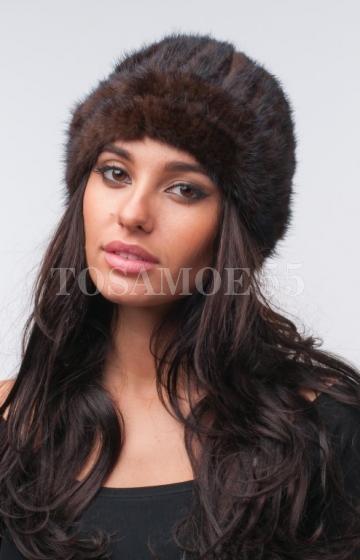 Шапка «снопик» из темно-коричневой норки