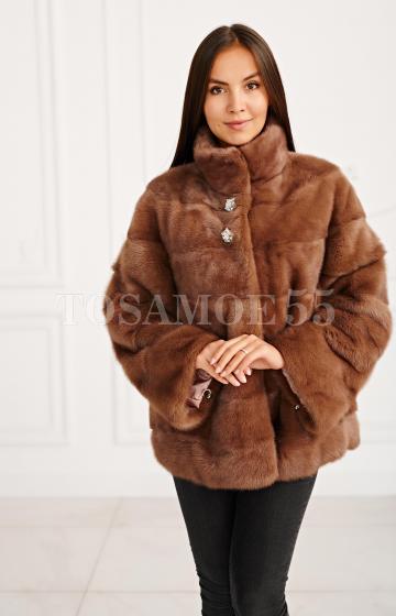 Укорочённая шуба из меха норки цвет коричневый