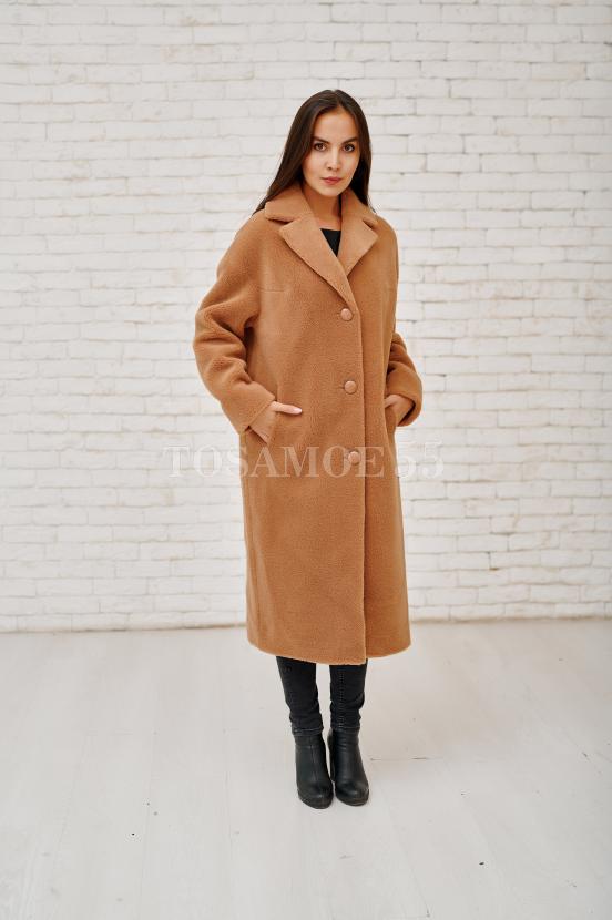 Шуба-пальто из шерсти цвета кэмэл фото №5