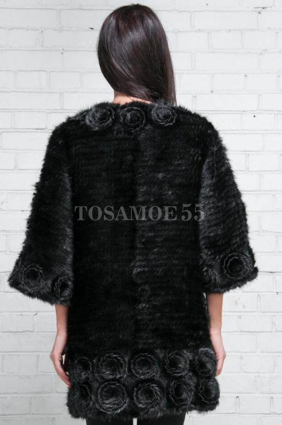 Шуба из вязаной норки черного цвета фото №4
