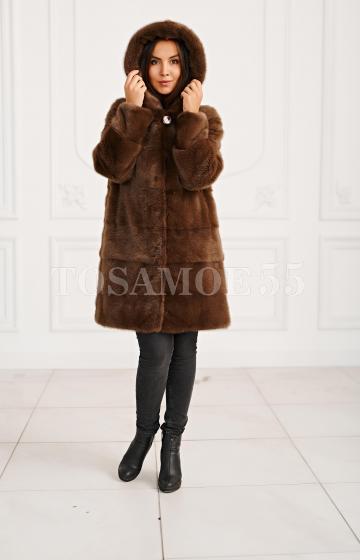 Норковая шуба цвет коричневый с капюшоном