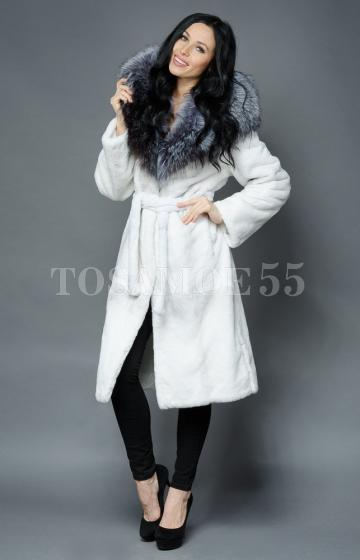 Шуба из кролика рекс с чернобуркой