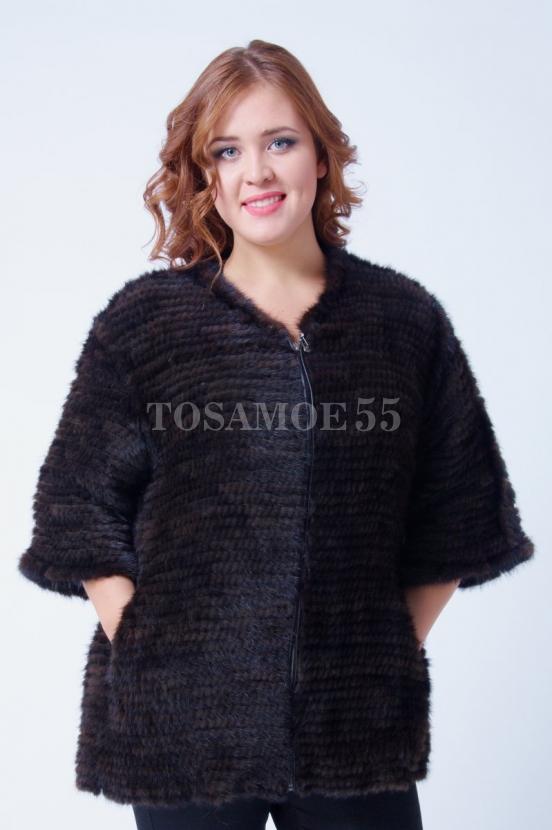 Полушубок из вязаной норки коричневого цвета фото №3