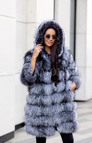 Шуба модели трансформер 4 в 1 из меха чернобурки