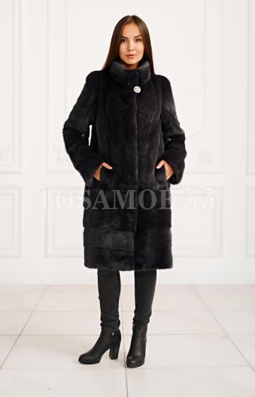 Норковая шуба графит со стойкой