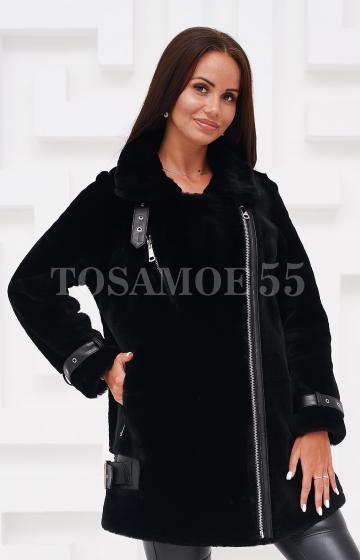 Удлиненная дубленка из овчины чёрного цвета