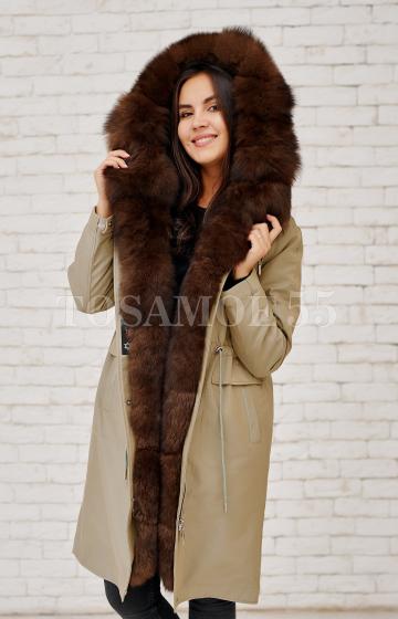 Утеплённая парка с песцом цвета хаки