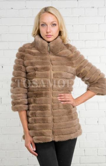 Шуба укороченная из норки светло-коричневого цвета