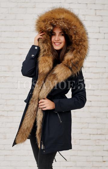 Зимняя утеплённая парка с мехом енота