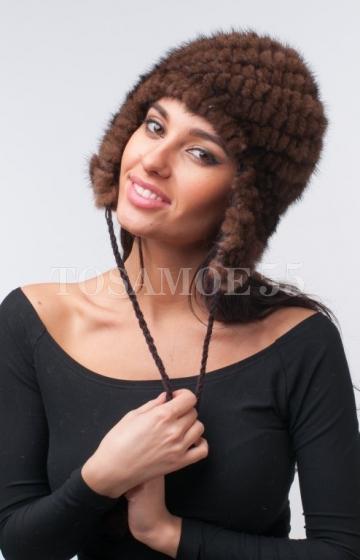 Шапка-ушанка из вязаной норки