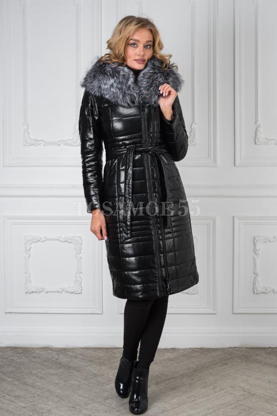 Стеганое пальто с чернобуркой фото №3