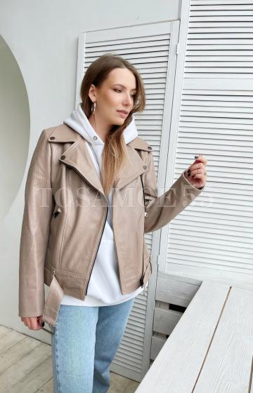 Бежевая куртка из натуральной кожи оверсайз