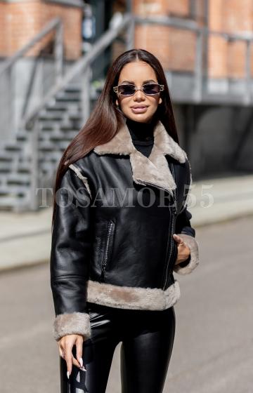 Черная дубленка авиатор короткая