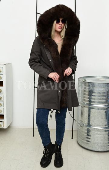 Парка с мехом песца под соболь черная