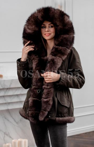 Парка хаки с песцом под соболь