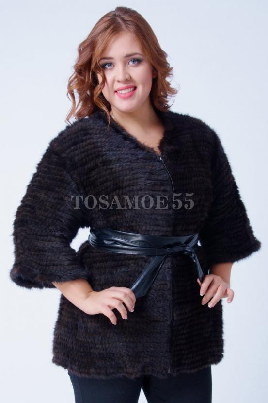 Полушубок из вязаной норки коричневого цвета фото №6