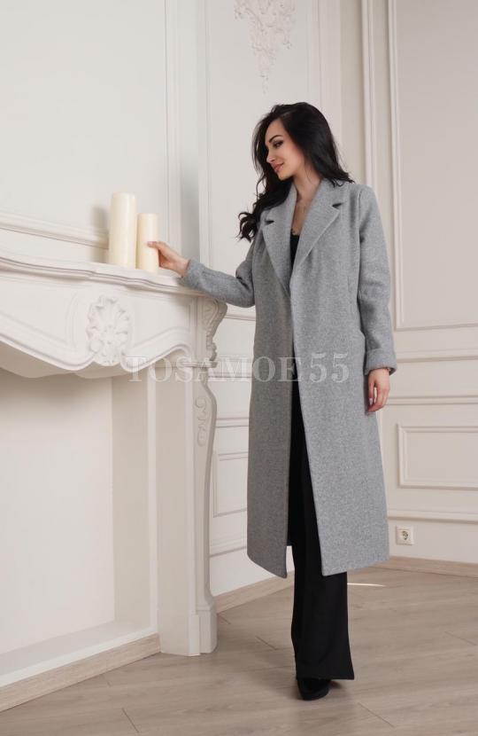 Удлиненное пальто серого цвета фото №1