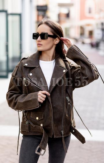 Короткая коричневая косуха оверсайз