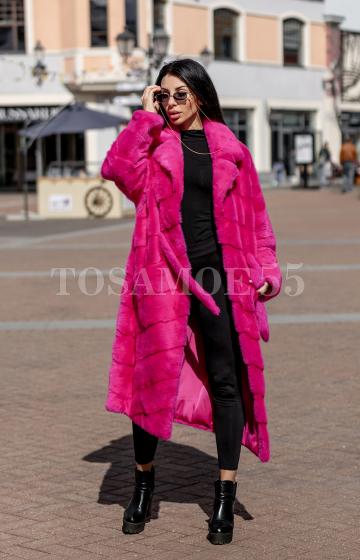 Длинная норковая розовая шуба размеры 44-52