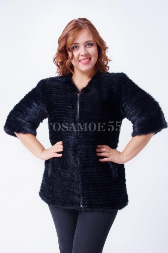 Полушубок из вязаной норки на молнии фото №3