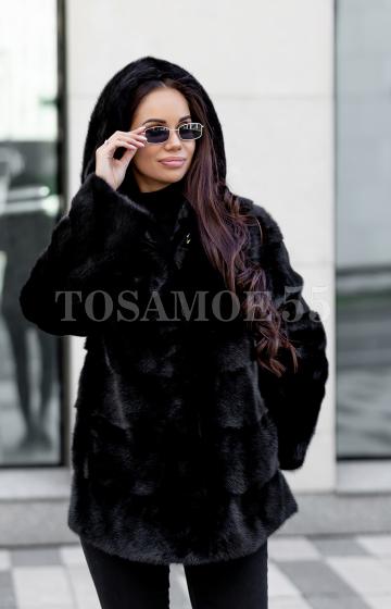 Короткая шуба из норки с капюшоном