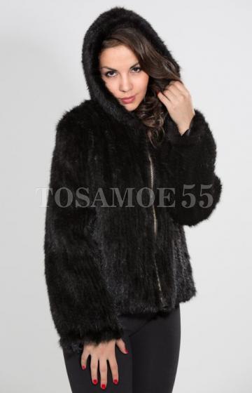 Шуба короткая из вязаной норки на молнии