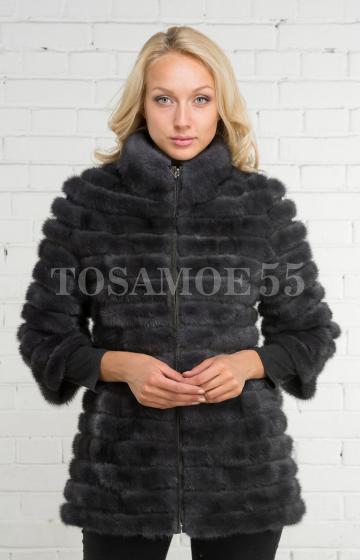 Шуба из норки дымчатого цвета укороченная