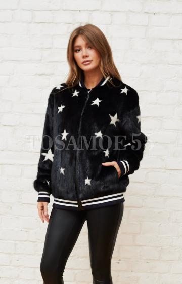 Чёрный бомбер из норки с инкрустацией