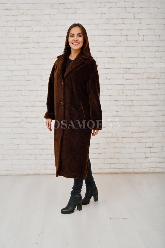 Удлиненная шуба-пальто из шерсти коричневого цвета фото №3