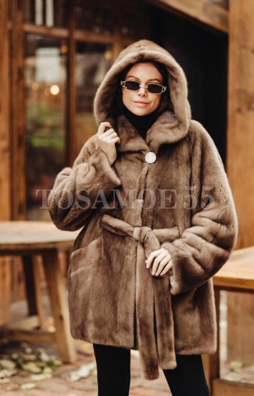 Норковая шуба с капюшоном