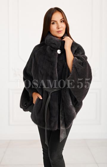 Норковая шуба летучая мышь графит воротник стойка