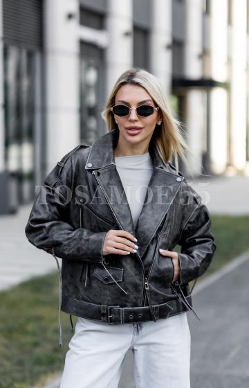 Короткая графитовая куртка косуха винтаж