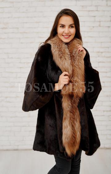 Стильная норковая шуба с воротником из лисы