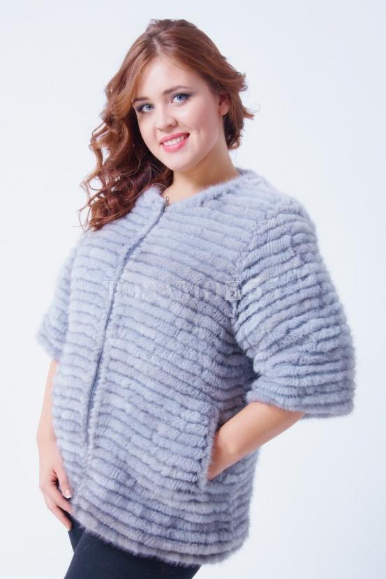 Полушубок из вязаной норки на молнии фото №3