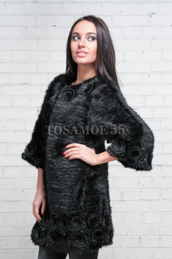 Шуба из вязаной норки черного цвета фото №2