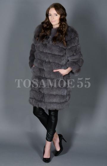Шуба из песца цвета графит 4В1