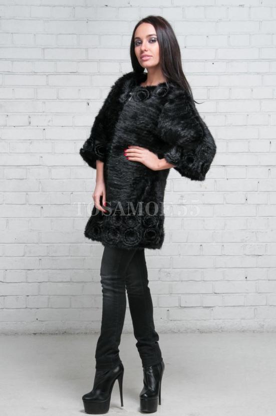 Шуба из вязаной норки черного цвета фото №6