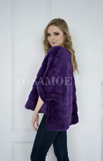 Пончо из натуральной норки фиолетового цвета