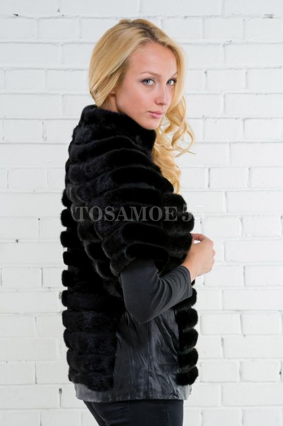 Полушубок из норки со вставками из кожи фото №2
