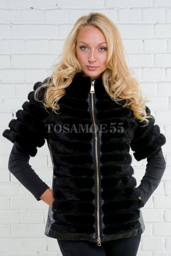 Полушубок из норки со вставками из кожи фото №1