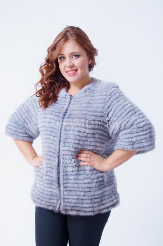 Полушубок из вязаной норки на молнии фото №1